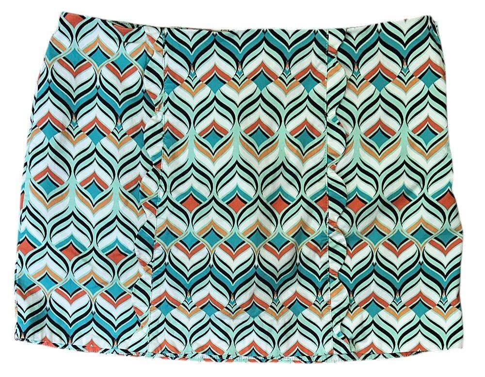 Crown & Ivy Geometric Print Multicolor Cyan Golf Skort Size 14